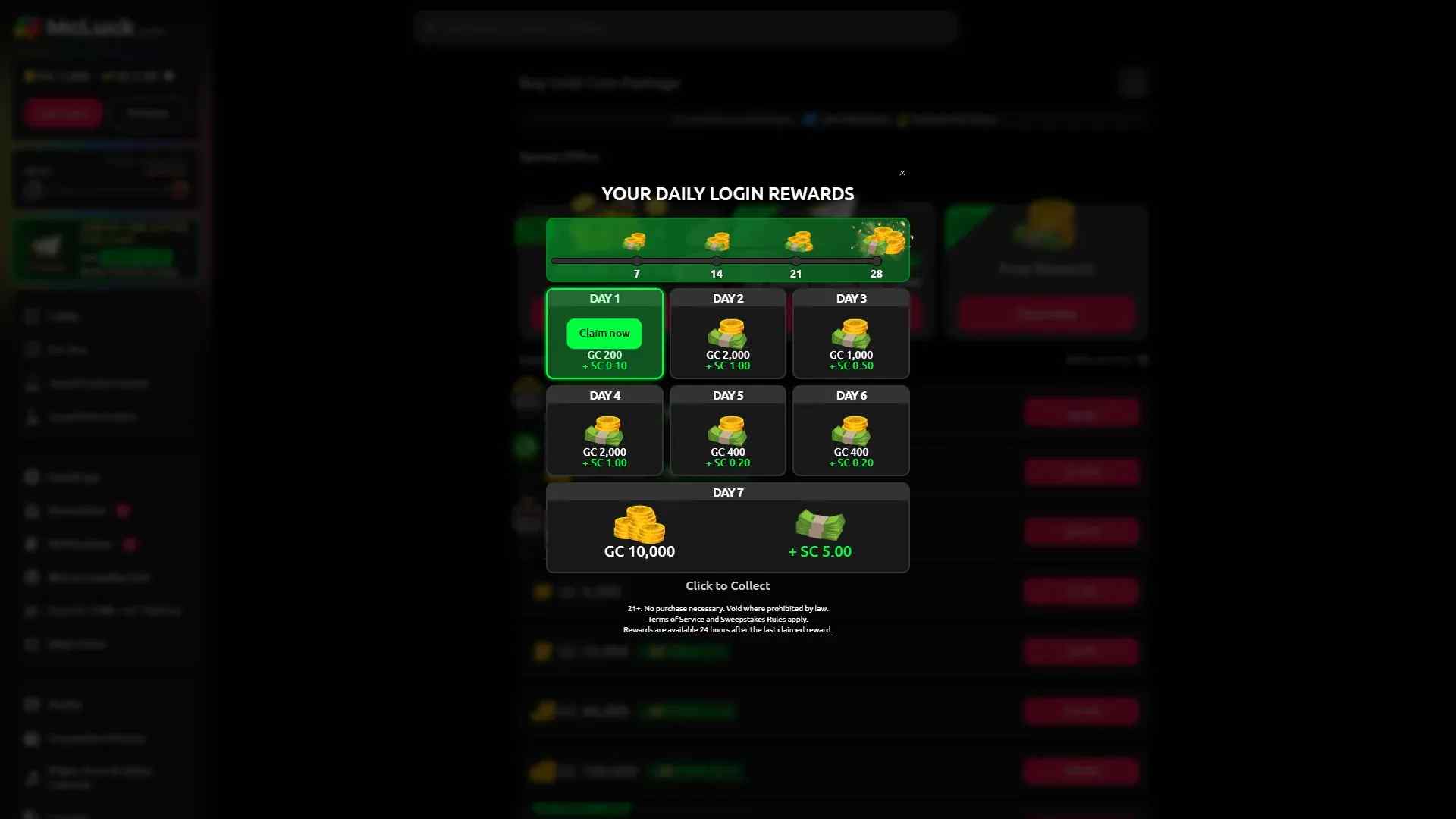 Daily login bonuses